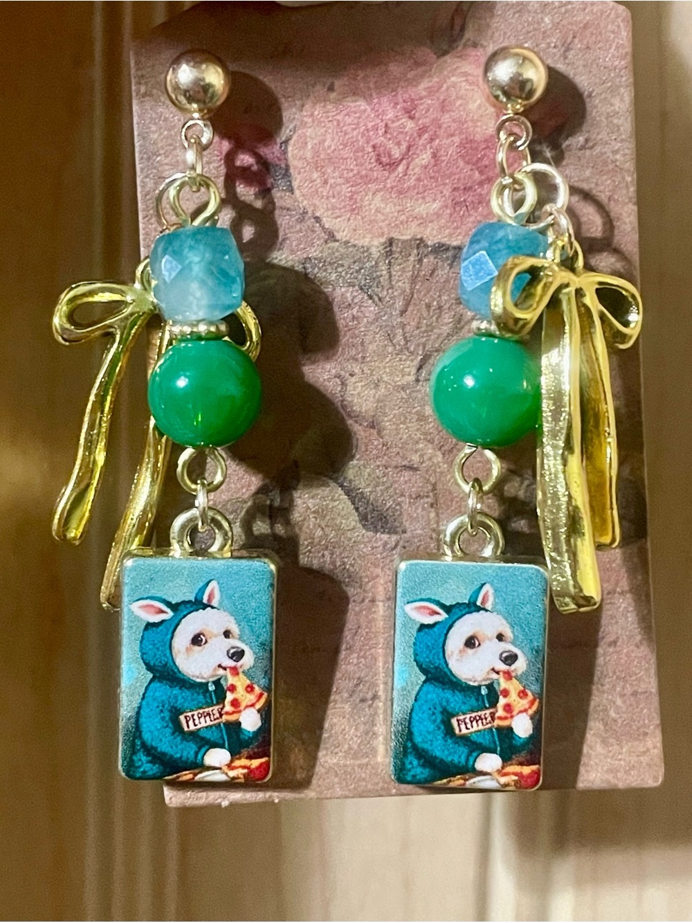 Hand Crafted ‘Pepperoni Love’ Dog and Pizza Charm Earrings